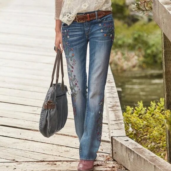 Driftwood Kelly Embroidered Jeans Floral Flowers Bootcut Stretch W 30 L 33 - Picture 2 of 11